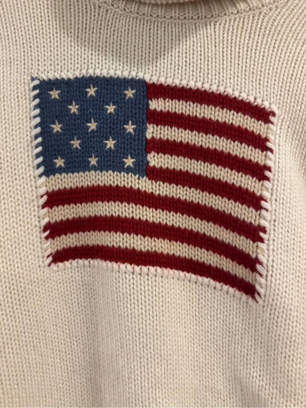 Ralph Lauren Purple Label Cream Turtleneck Sweater with Flag Motif - Picture 3 of 8
